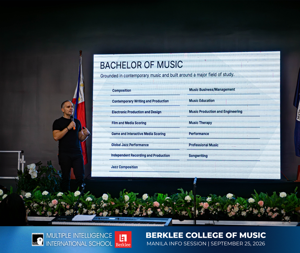 Daniel Abussi, Berklee Associate Director of Recruitment, speaking at the Berklee College of Music Information Session in Manila hosted by Multiple Intelligence International School (MIIS). 
